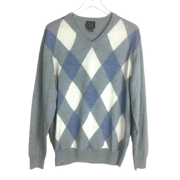 Jos.A.Bank Signature Collection Men's Merino Wool Argyle V Neck Sweater - Picture 1 of 9